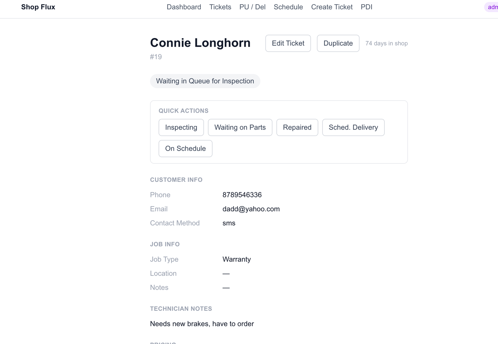 ShopFlux ticket details screen